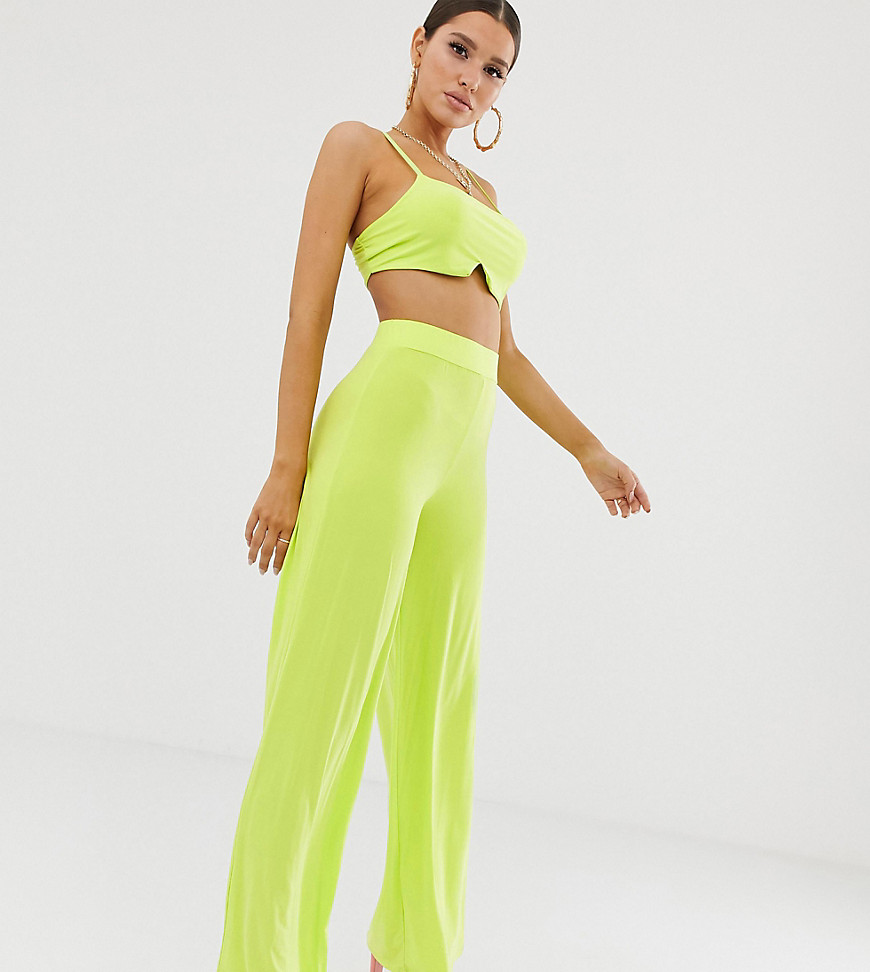 Missguided  co-ord slinky wide leg trouser in neon lime