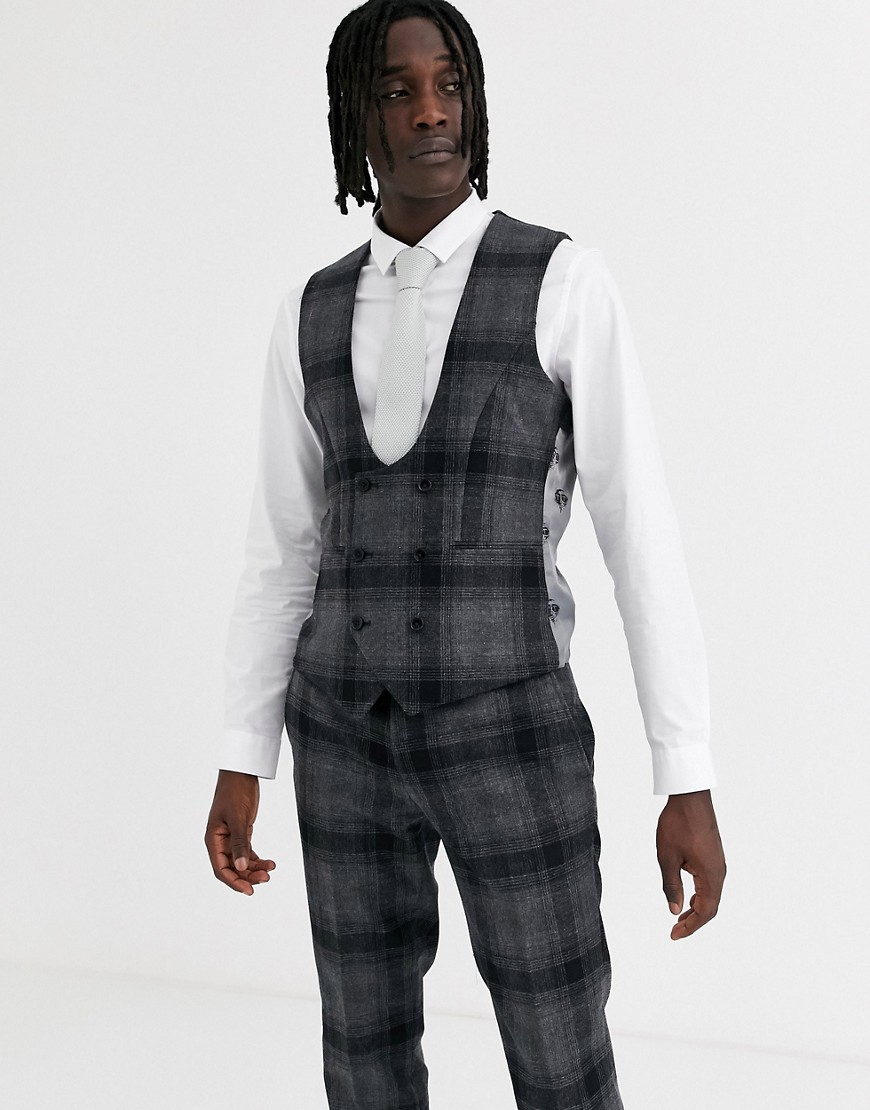 Twisted Tailor super skinny fit waistcoat in wide grey check