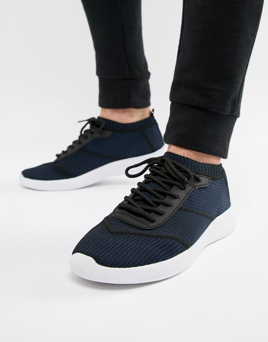 ASOS DESIGN sock trainers in navy knit with laces - Navy