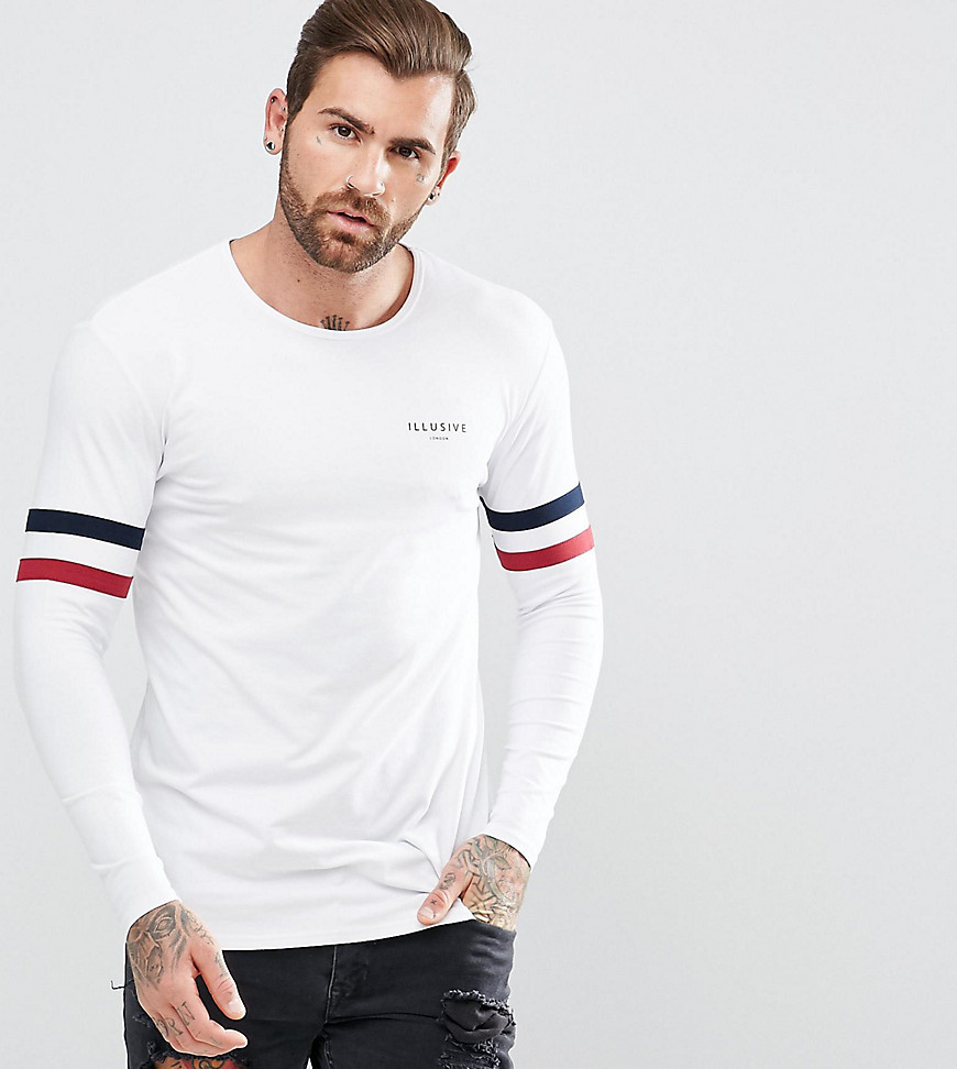 Illusive London Muscle Long Sleeve T-Shirt In White With Stripes - White