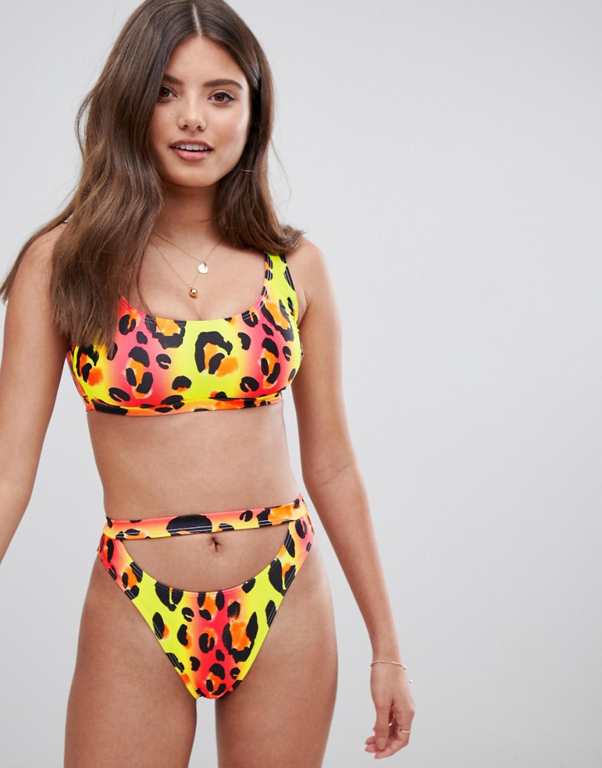 ASOS DESIGN fuller bust cut out crop bikini top in animal pop print dd-g