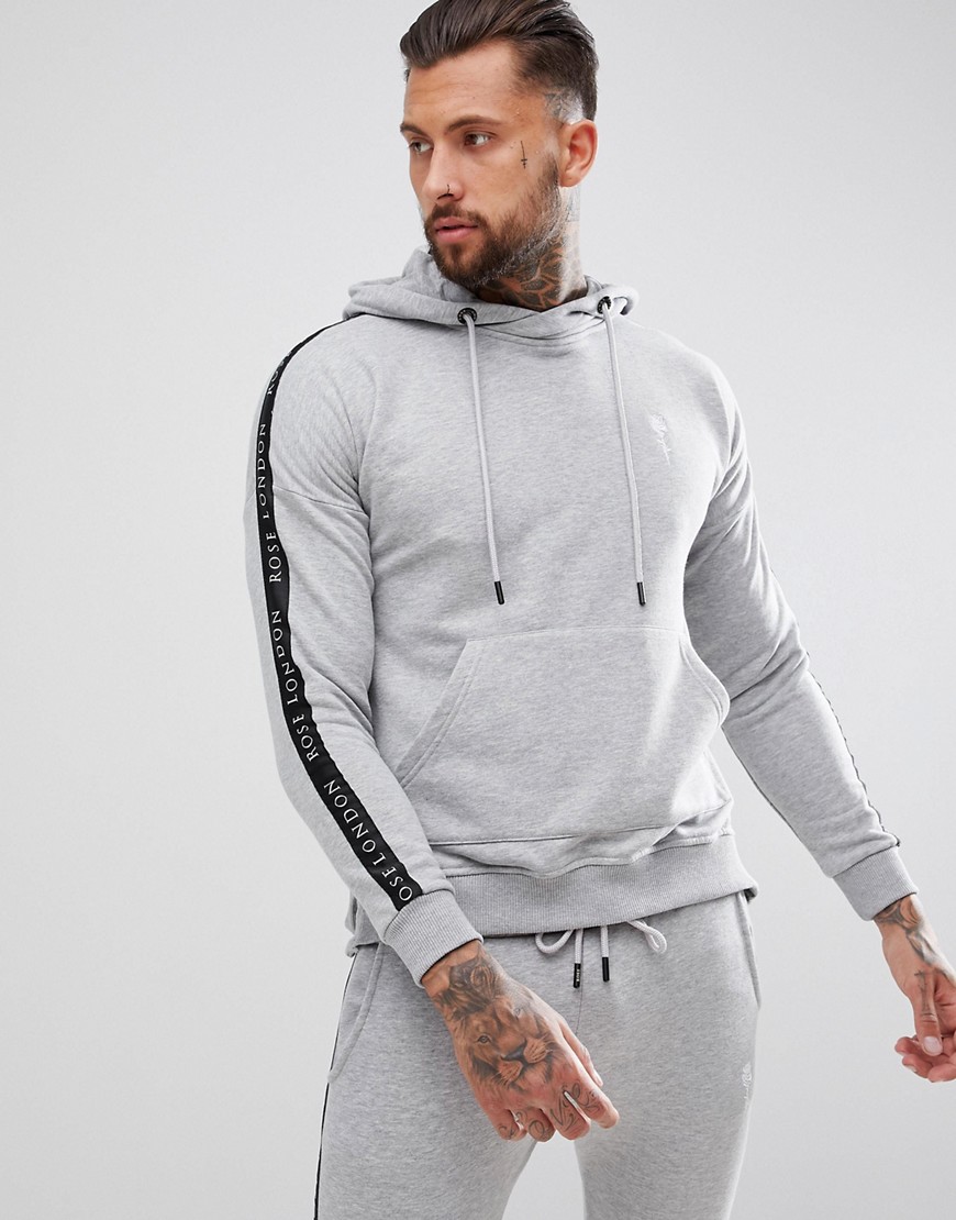 Rose London muscle hoodie in grey with logo and side stripe - Grey