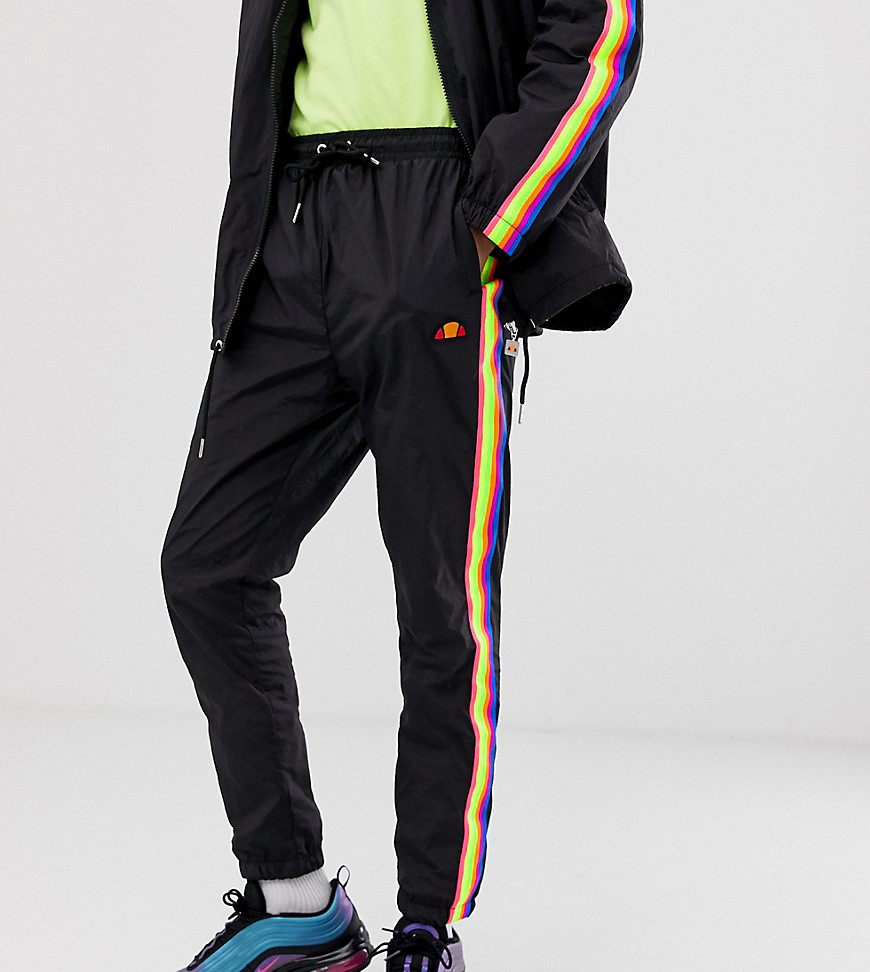 Ellesse Santi track pant with rainbow taping in black exclusive at ASOS