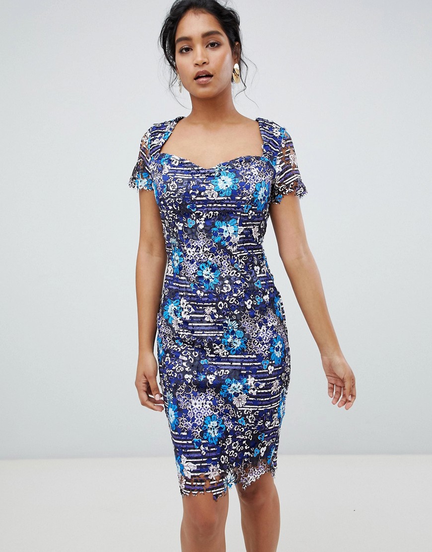 Paper Dolls sweetheart neckline midi dress in printed lace