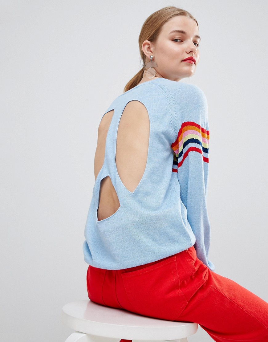 House Of Holland Wavey Peace Cut Out Jumper - Blue multi