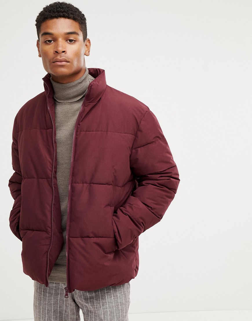 Kiomi padded jacket in burgundy with funnel neck