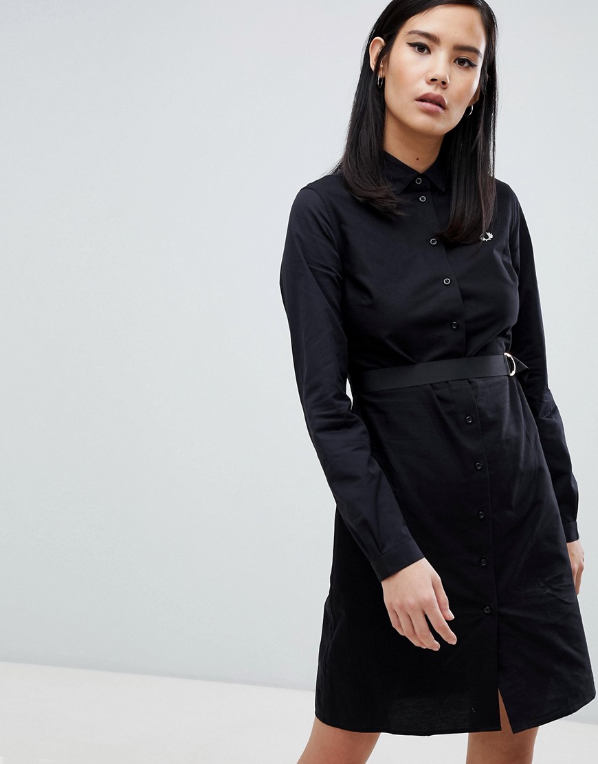 Fred Perry Black Shirt Dress with Contrast Stitching - Black