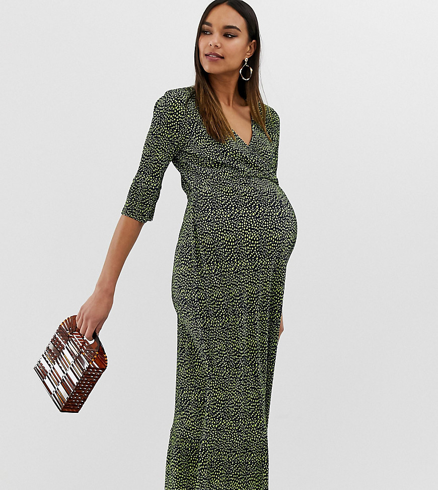 ASOS DESIGN Maternity midi plisse tea dress in blurred spot print