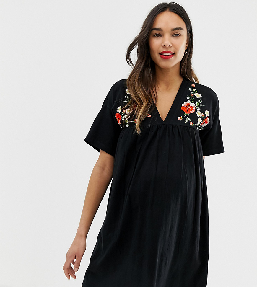 ASOS DESIGN Maternity embroidered ultimate cotton smock dress