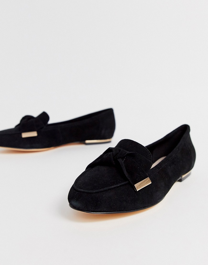 Office Flannery black suede bow buckle flat loafers