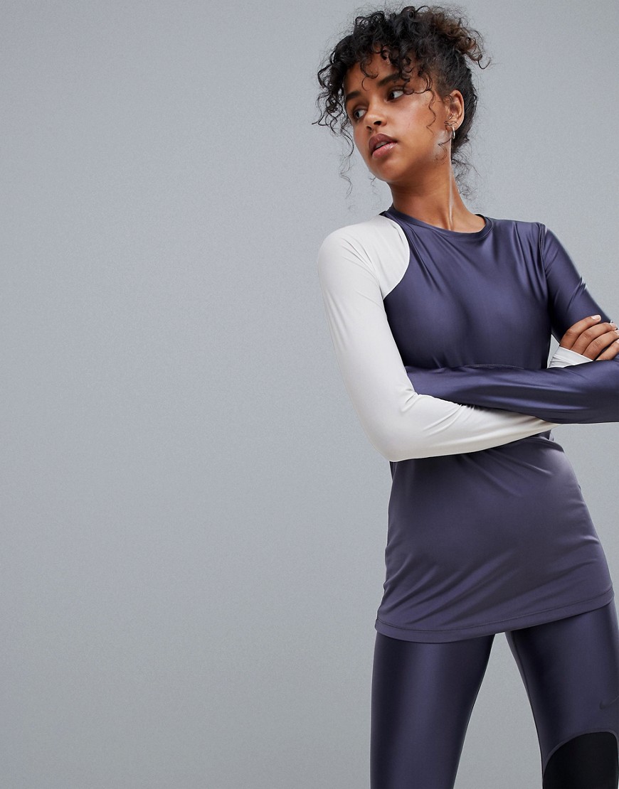 Nike Pro Hypercool Long Sleeve Glamour Top In Blue