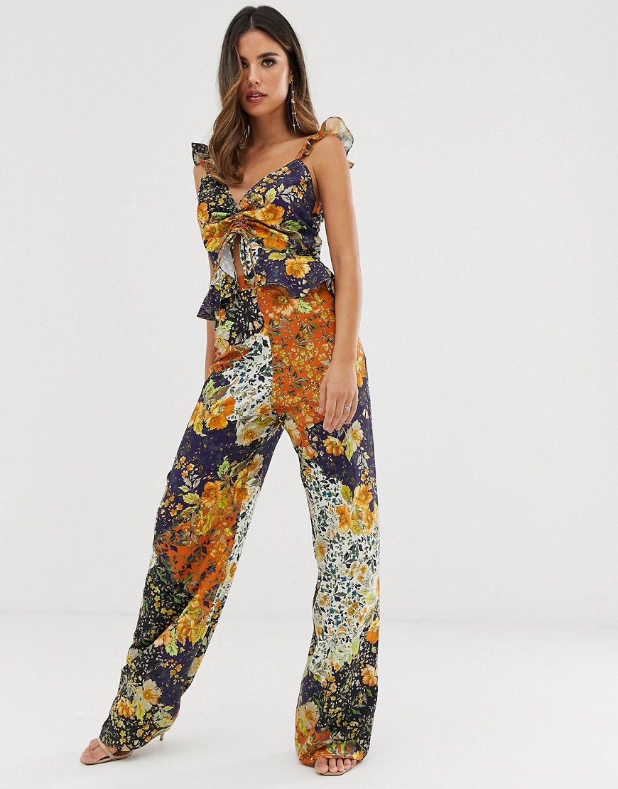 Hope & Ivy wide leg trouser co-ord in contrast floral print