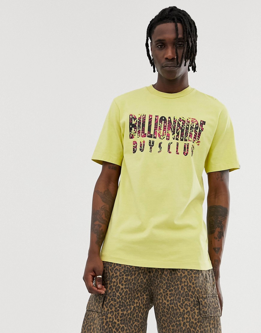 Billionaire Boys Club pigment dyed fish camo logo t-shirt in yellow