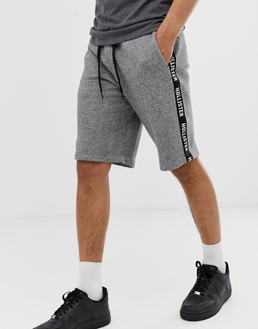 Hollister side tape print logo sweat shorts in grey marl