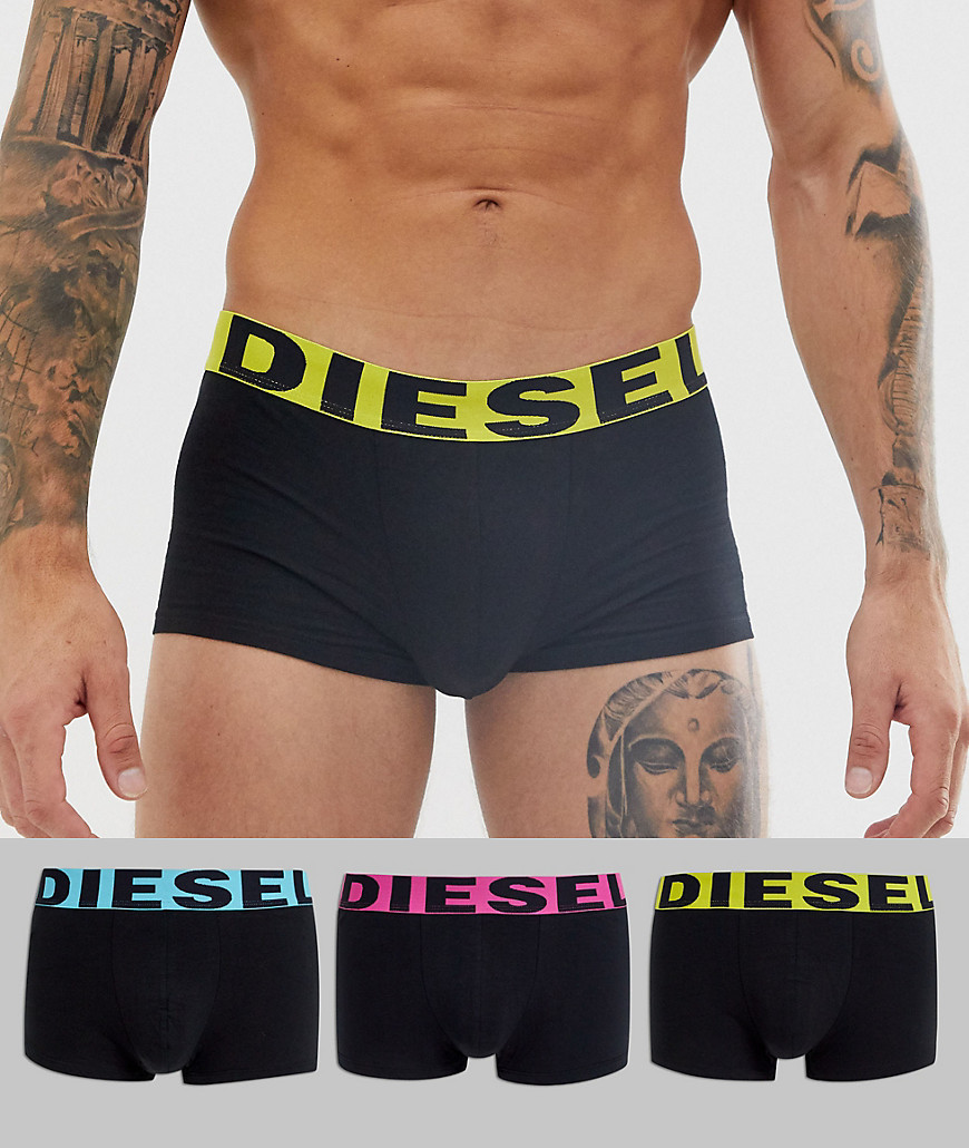 Diesel 3 pack contrast waistband trunks in black