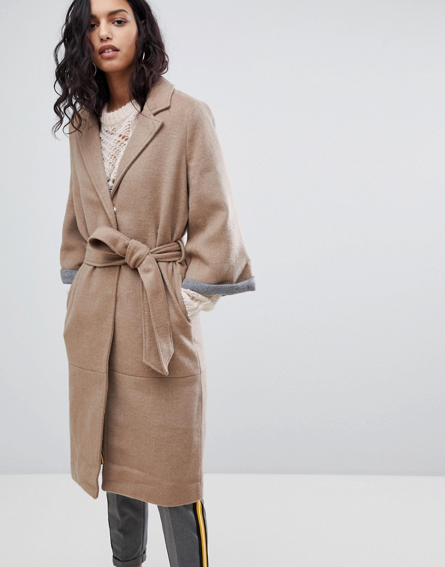 Y.A.S Abbey Wool Blend Belted Duster Coat - Iced coffee