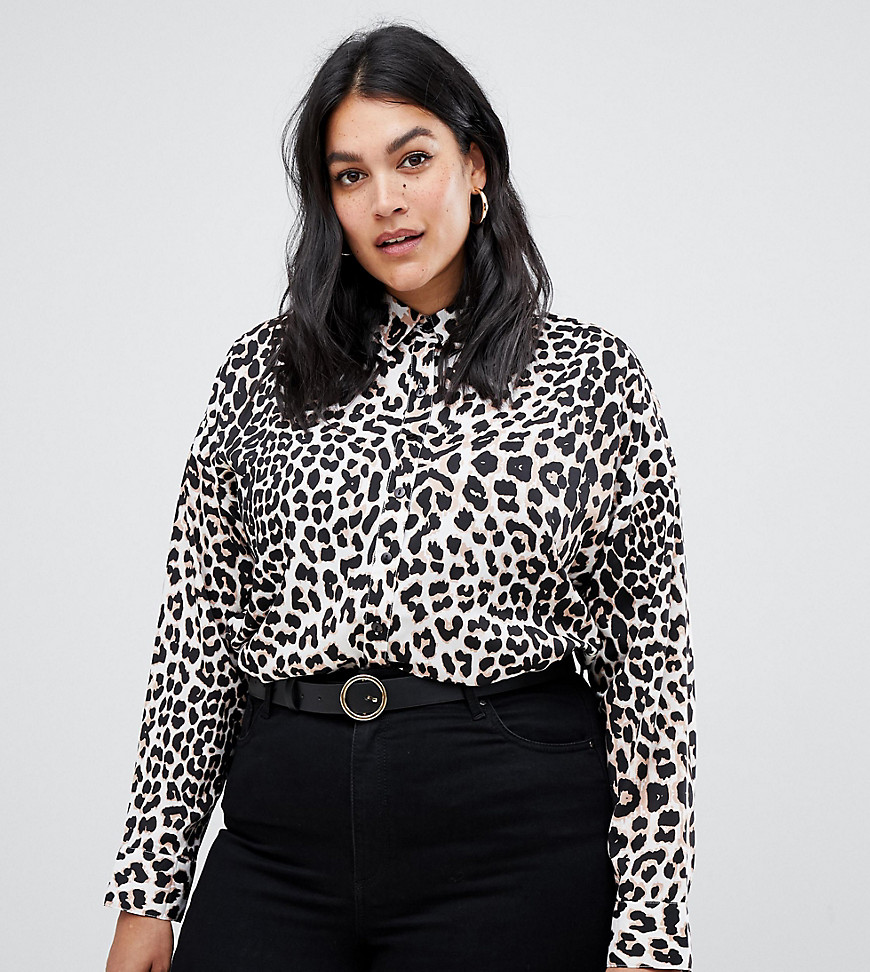 Influence Plus leopard print button down shirt