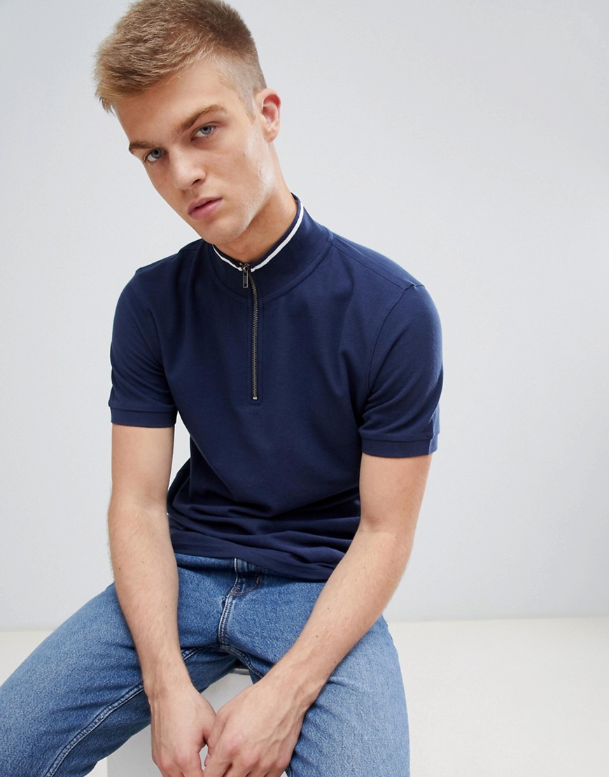 Another Influence Funel Neck Zip Up Collar Polo