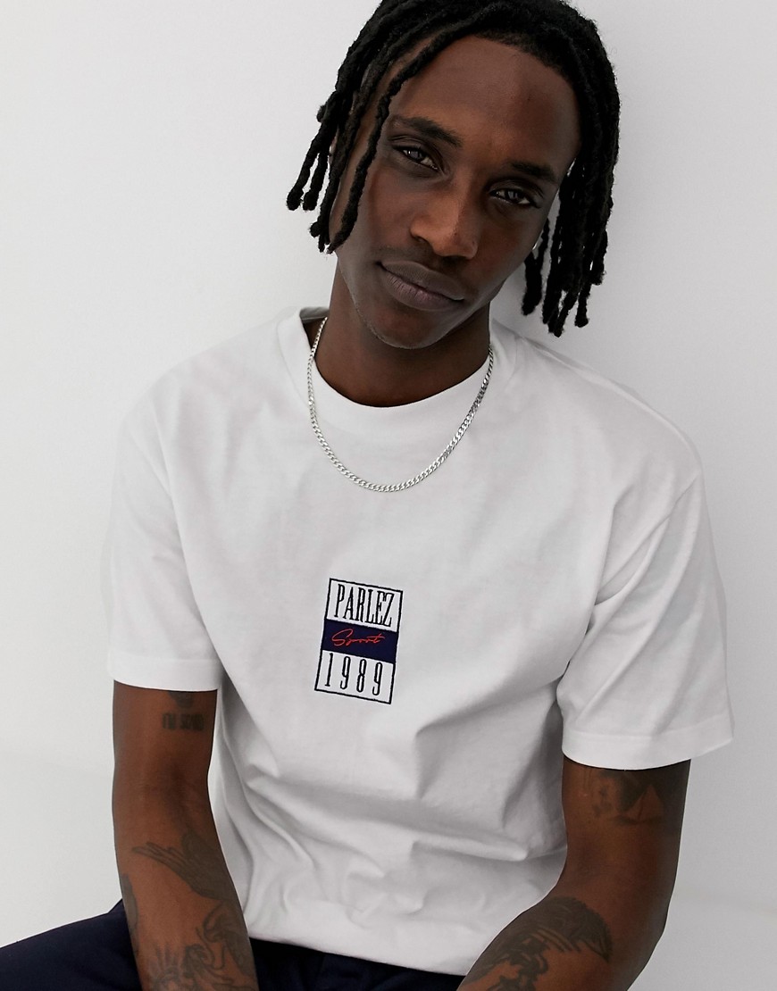 Parlez Edgar t-shirt with embroidered sport script logo in white