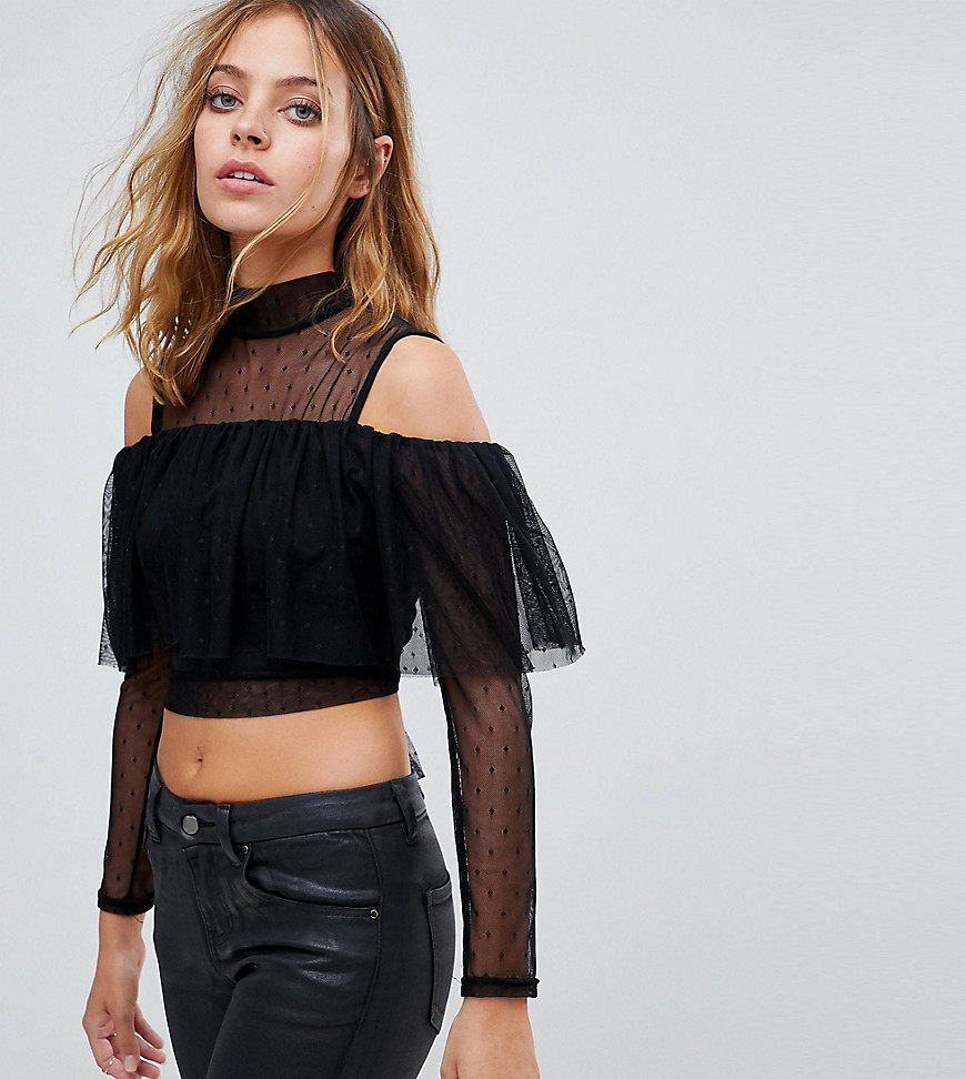 TFNC Petite Tulle Mesh Top with Tie Back