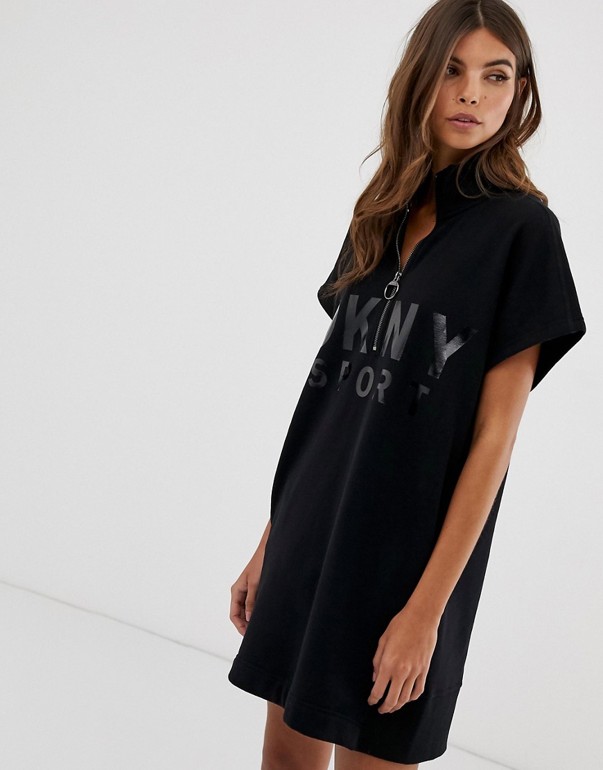 DKNY Funnel neck mini dress with lacquer logo