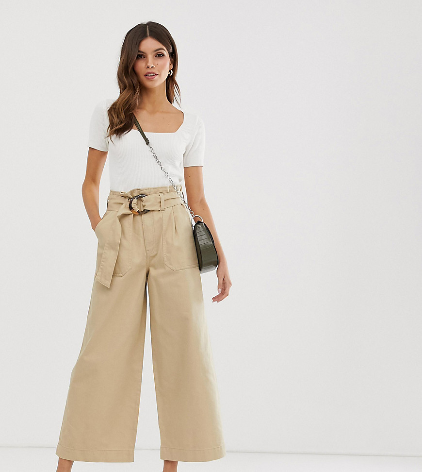Warehouse wide cut trousers with belt in stone