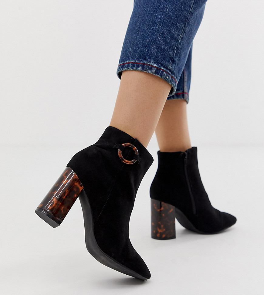 New Look wide fit ring detail heeled boot in black