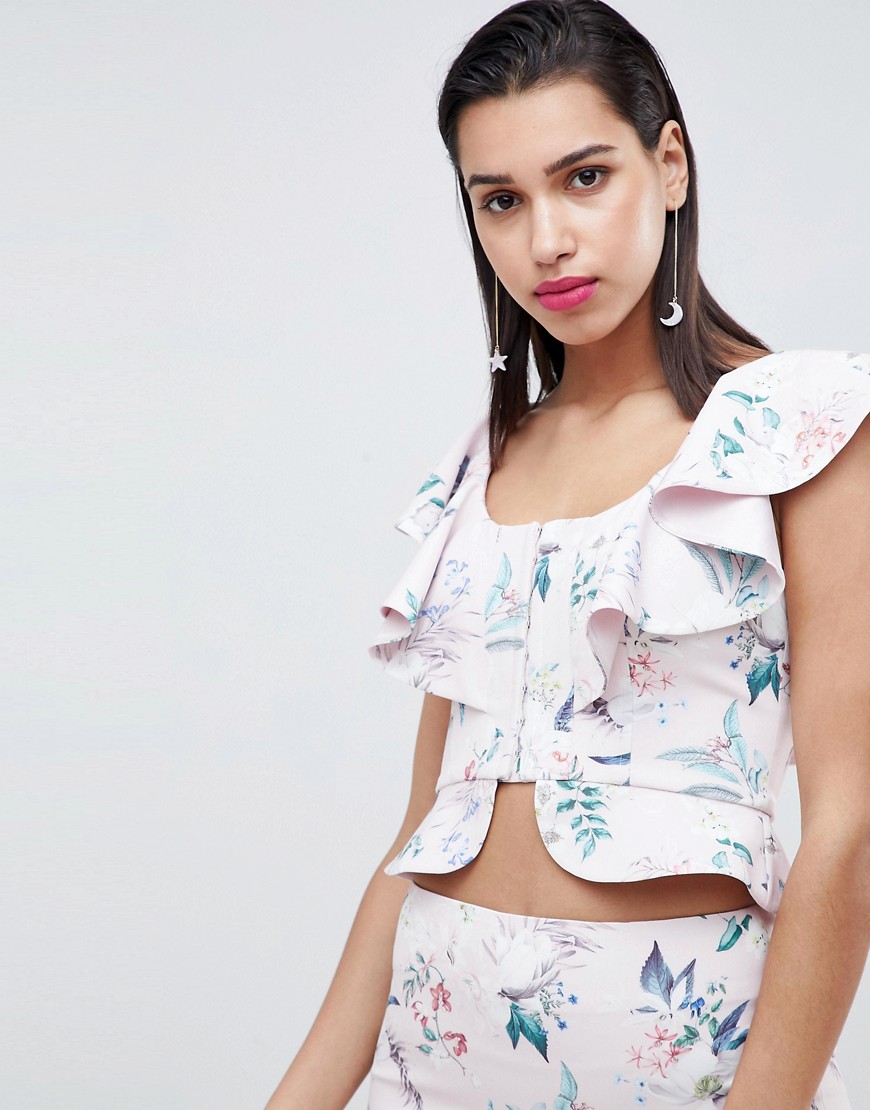 Forever New Ruffle Detail Crop Top in Floral