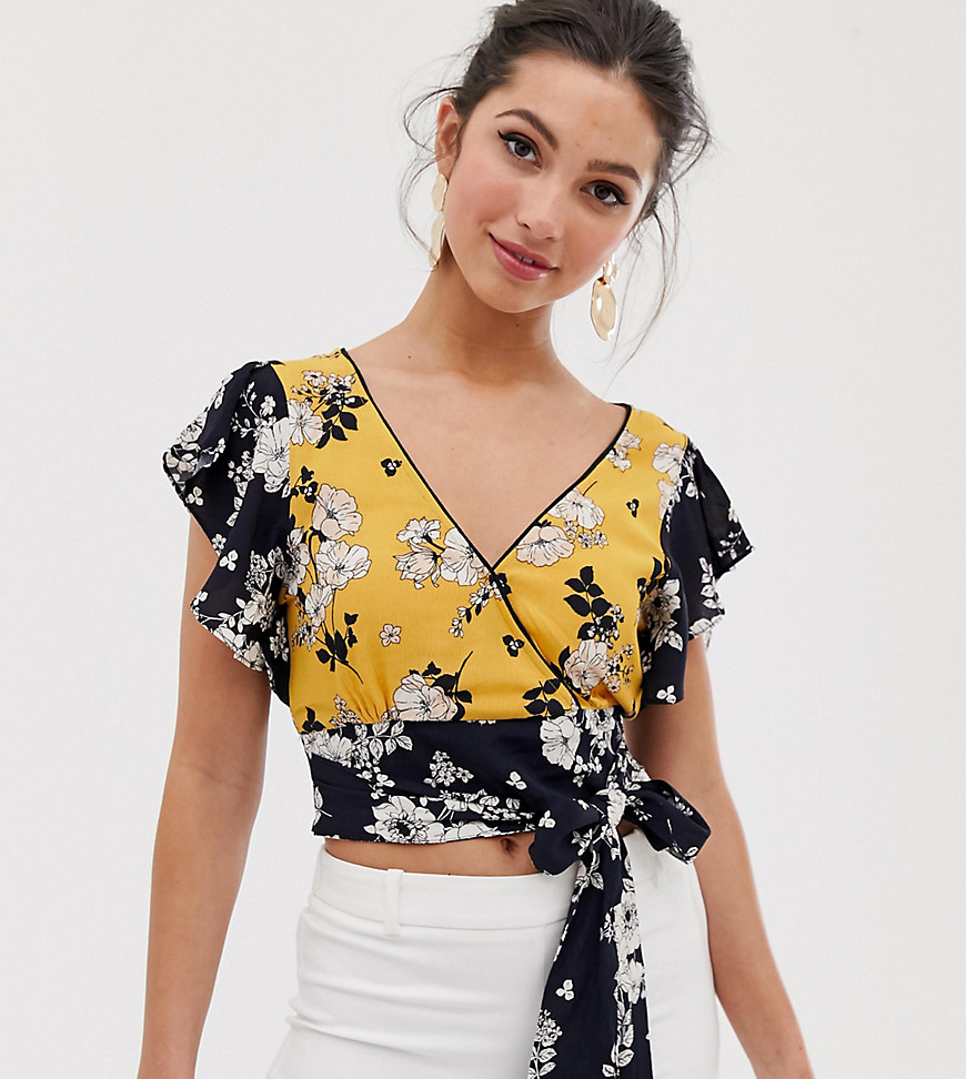 Oasis wrap front blouse with tie side in floral print