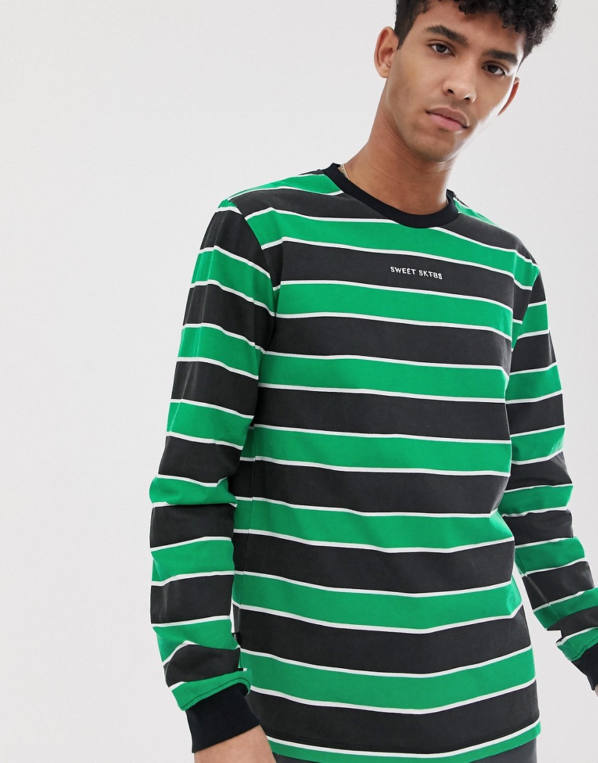 SWEET SKTBS Cuff striped long sleeved top in green