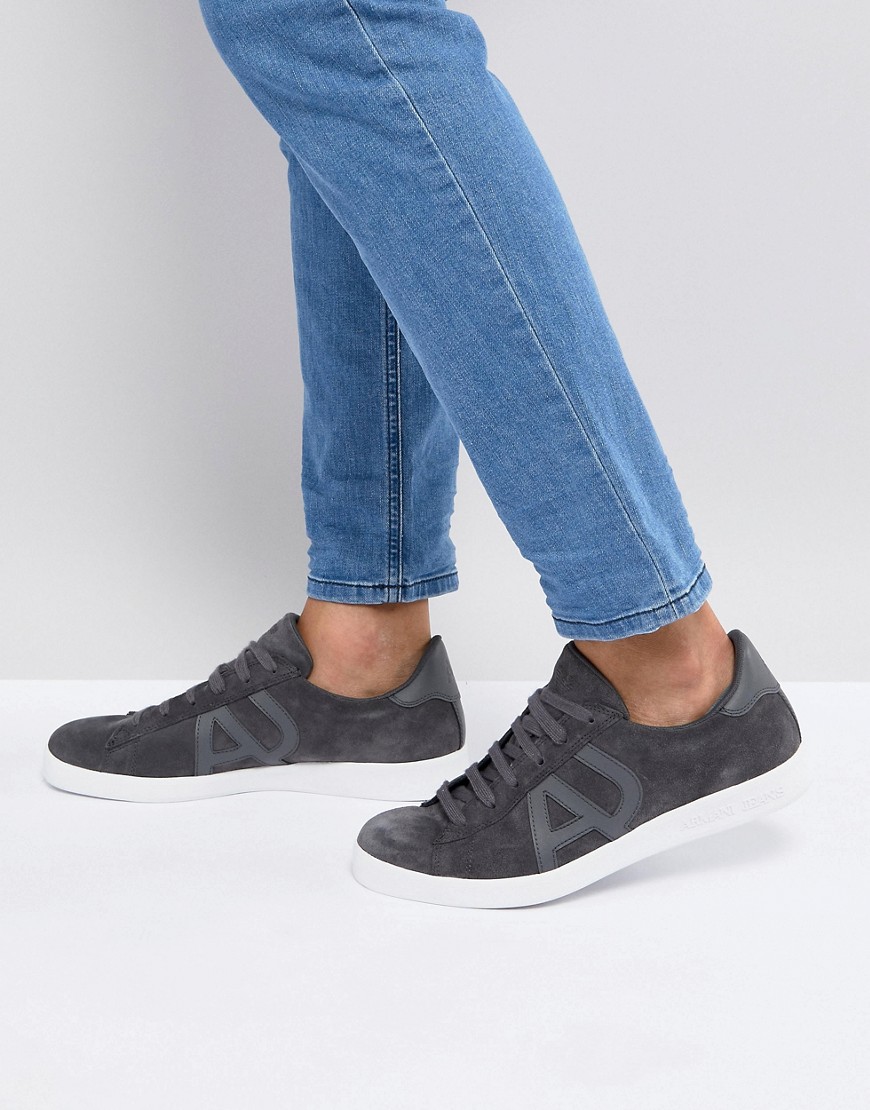 Серые замшевые кроссовки с логотипом Armani Jeans - Серый 