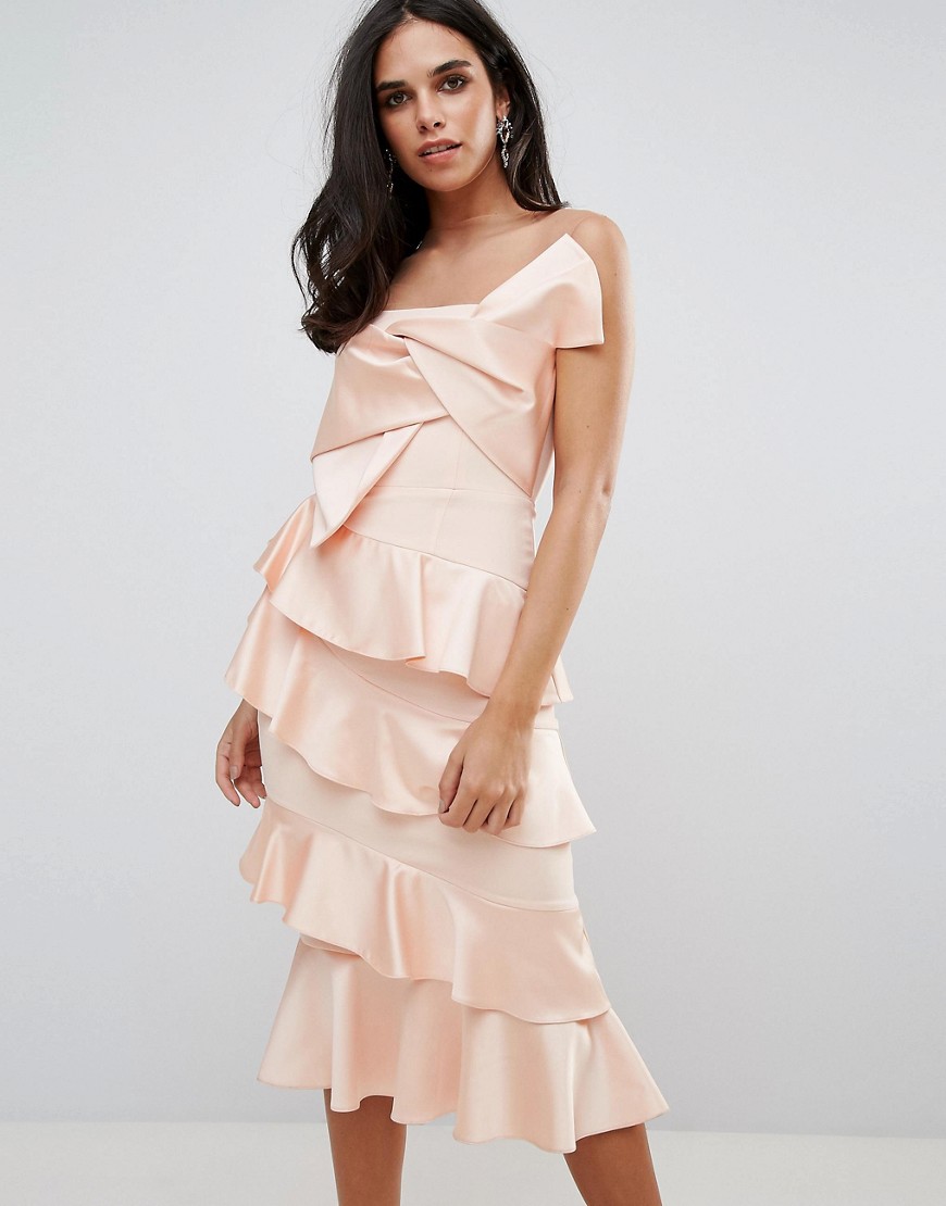 Forever Unique Frill And Bow Detail Midi Dress - Pink