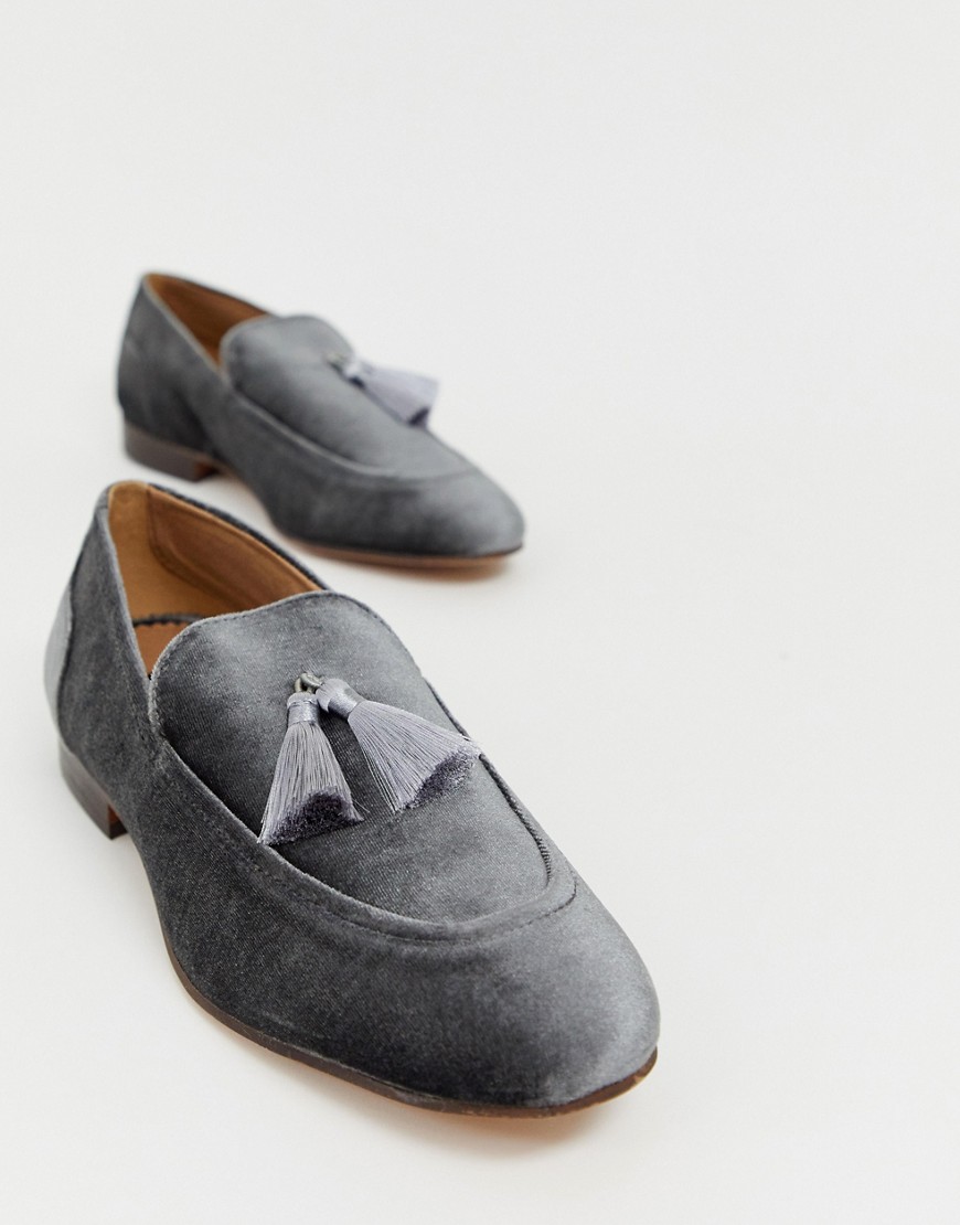 H by Hudson Canton tassel loafers in grey velvet