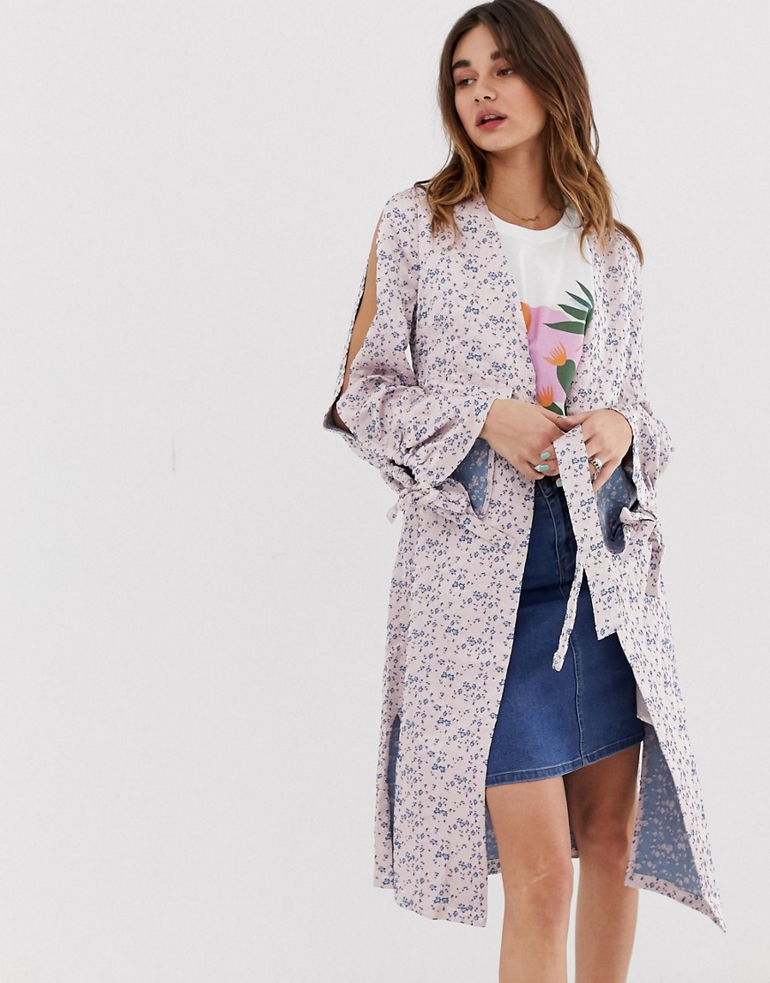 Lost Ink Kimono Jacket With Split Sleeves In Jacquard