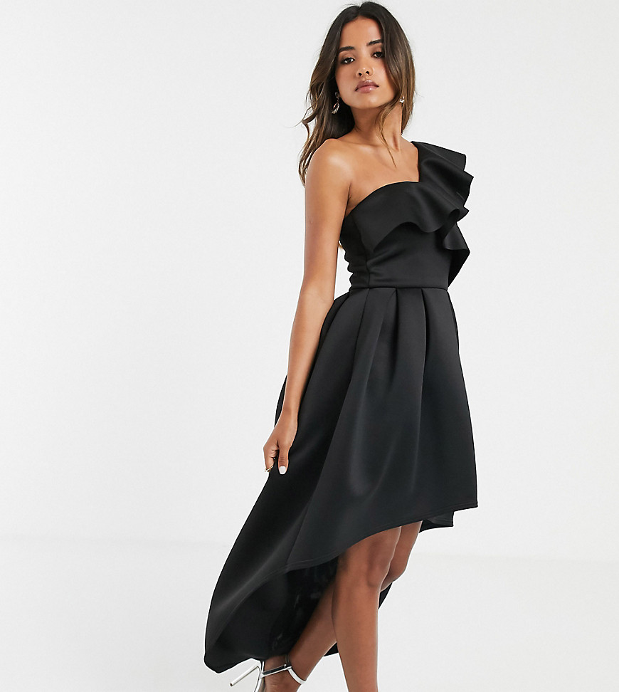 True Violet frill one shoulder high low prom maxi dress in black