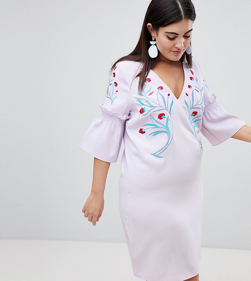 Lovedrobe Shift Dress With Embroidery And Fluted Sleeve Detail