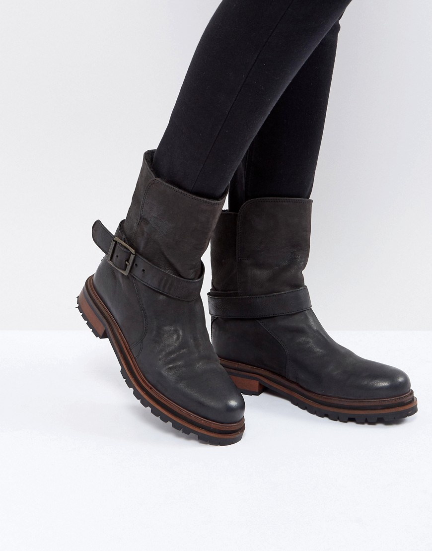 H by Hudson Flat Leather Boots - Black