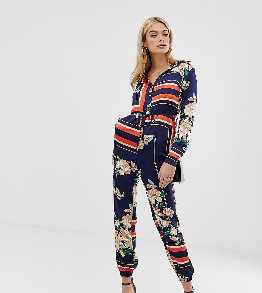 Missguided Tall exclusive tall long sleeved jumpsuit in mixed print