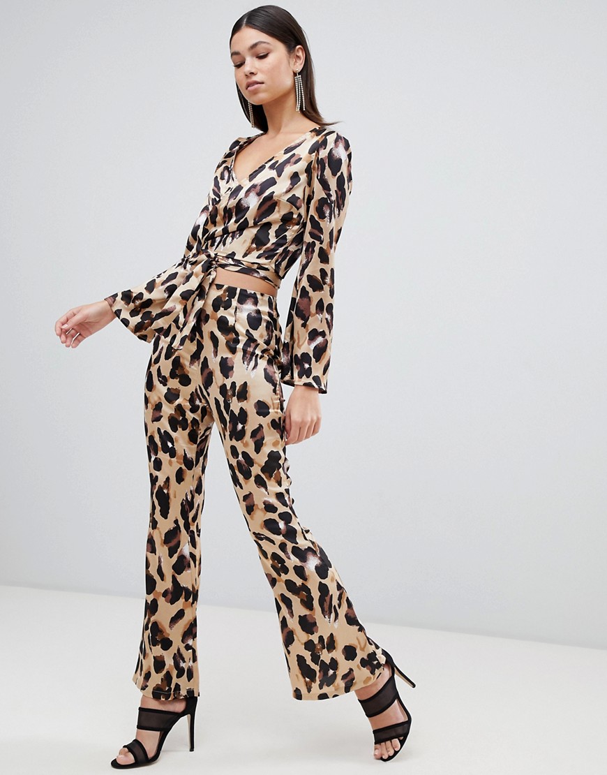Club L leopard print wide leg trouser