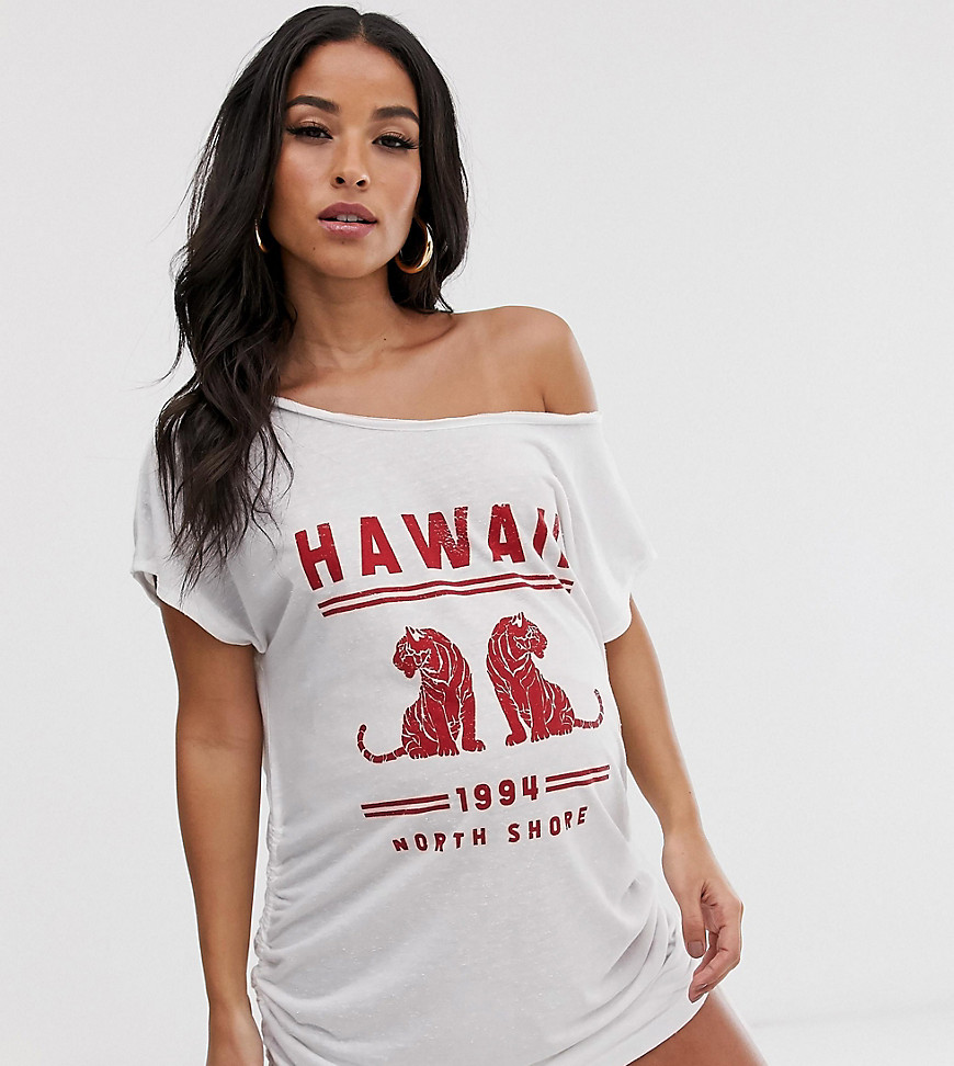 ASOS DESIGN Maternity North Shore Hawaii jersey beach tee with ruched sides