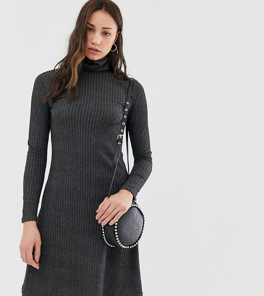New Look Tall brushed rib roll neck dress in grey