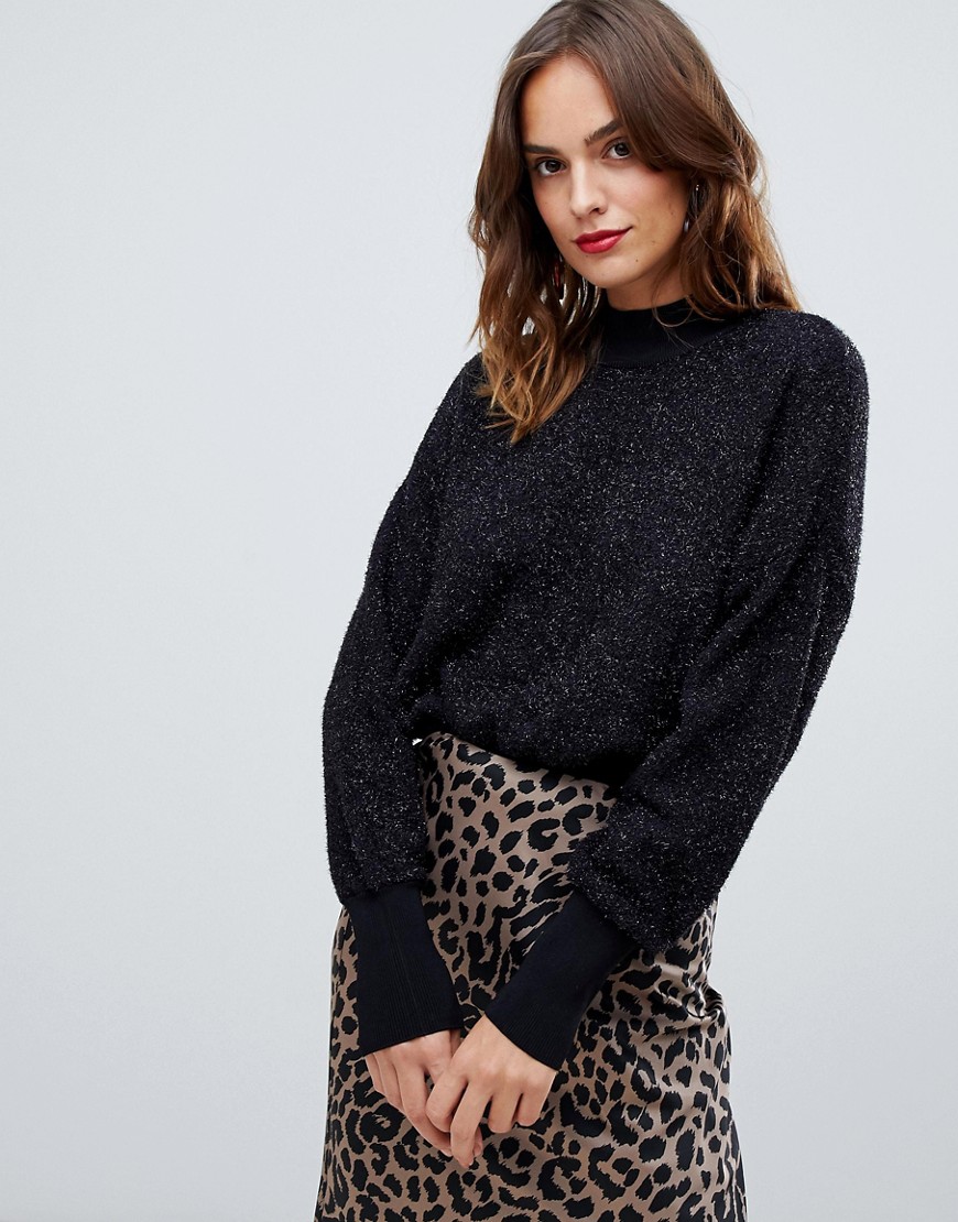 Y.A.S glitter knitted high neck jumper - Black