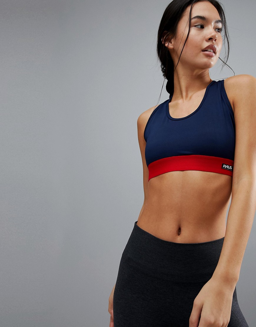 HAUS by Hoxton Haus Colour Band Sports Bralette - Navy/red