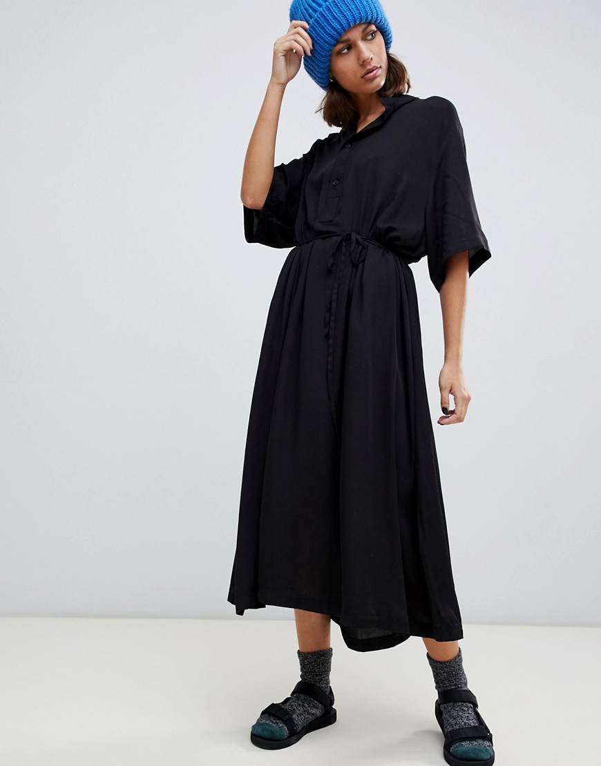 Weekday oversized midi smock dress in black