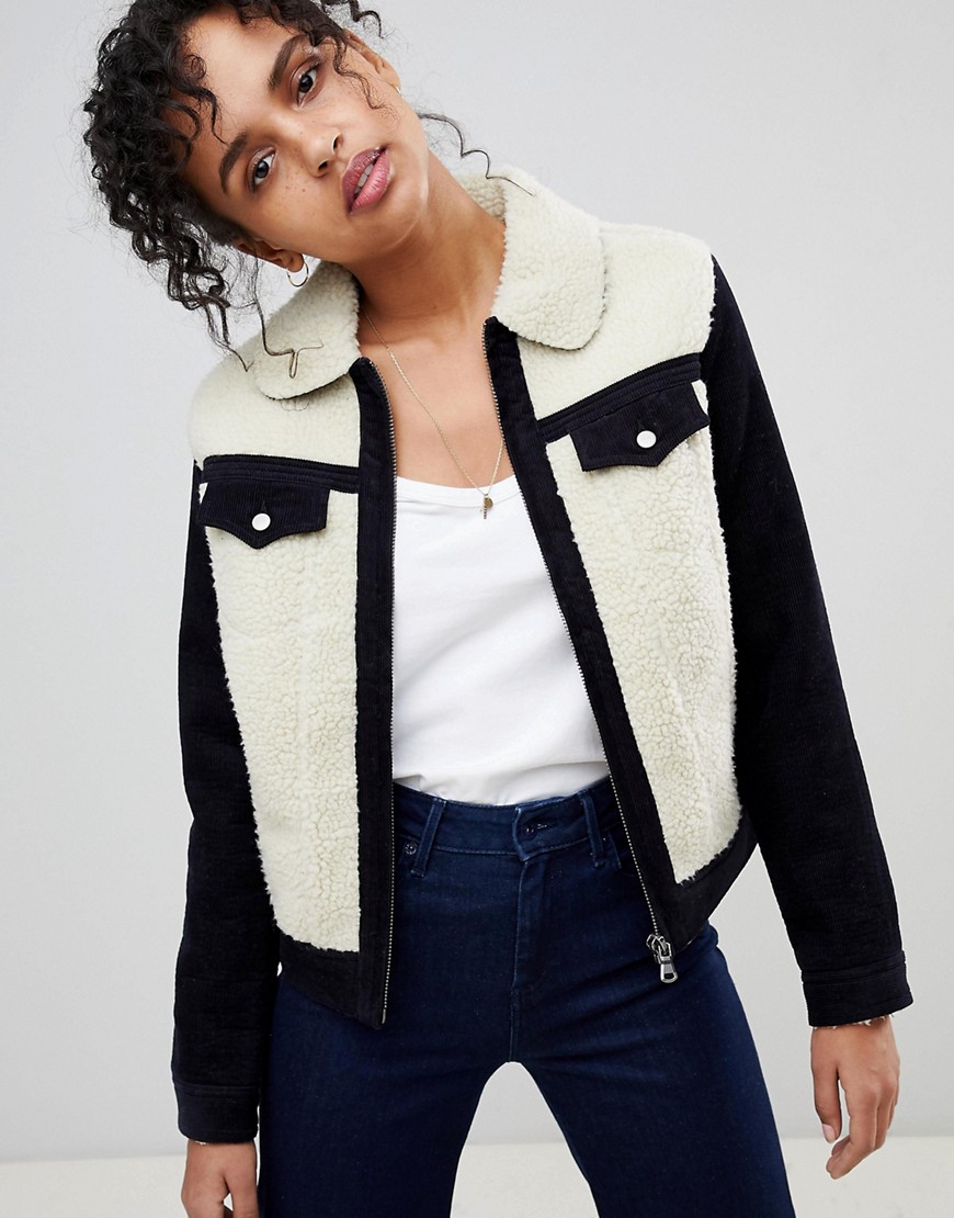 Pepe Jeans Hollie Western Contrast Cord and Shearling Jacket - Admiral