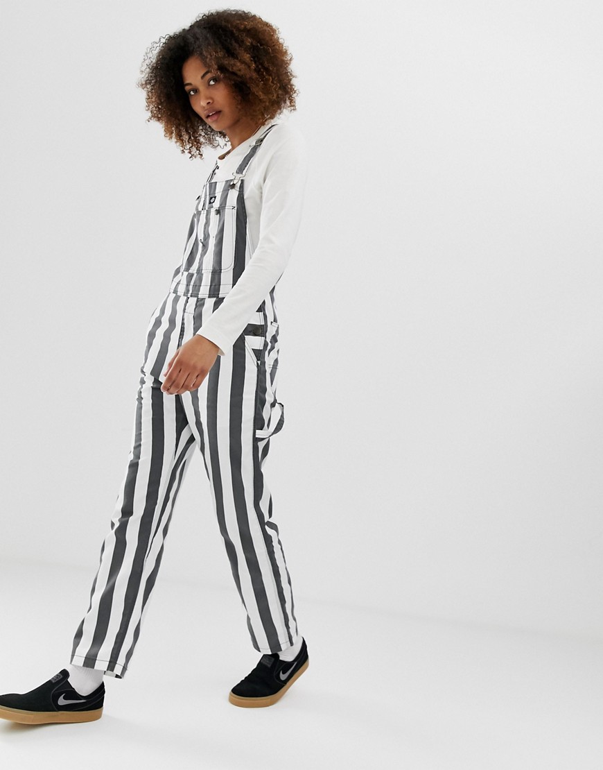 Dickies relaxed dungarees in contrast stripe