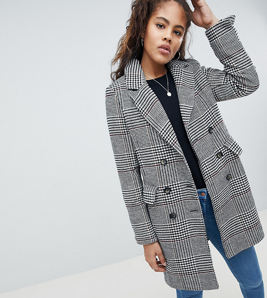 Brave Soul Tall Berwick Double Breasted Coat In Check