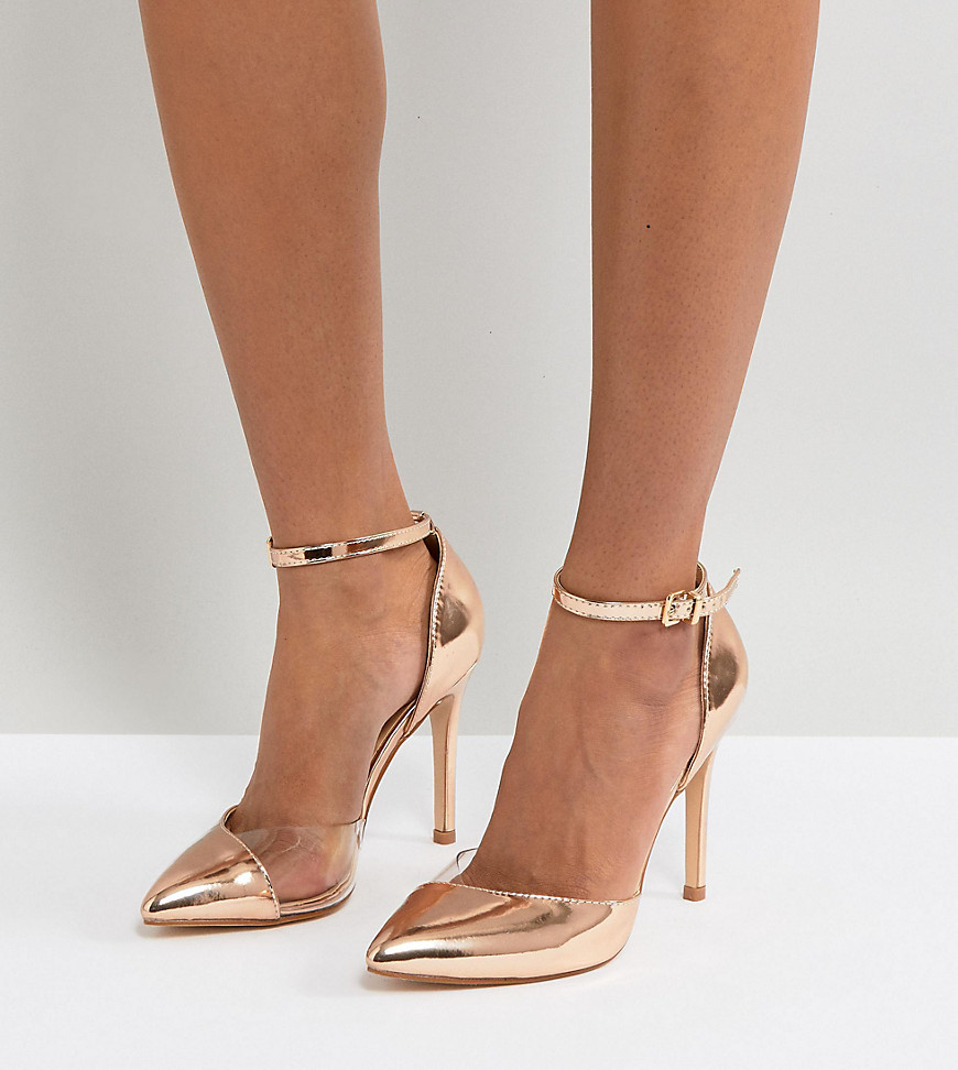 Truffle Collection Wide Fit Vinyl Court Shoe - Rose gold hishine