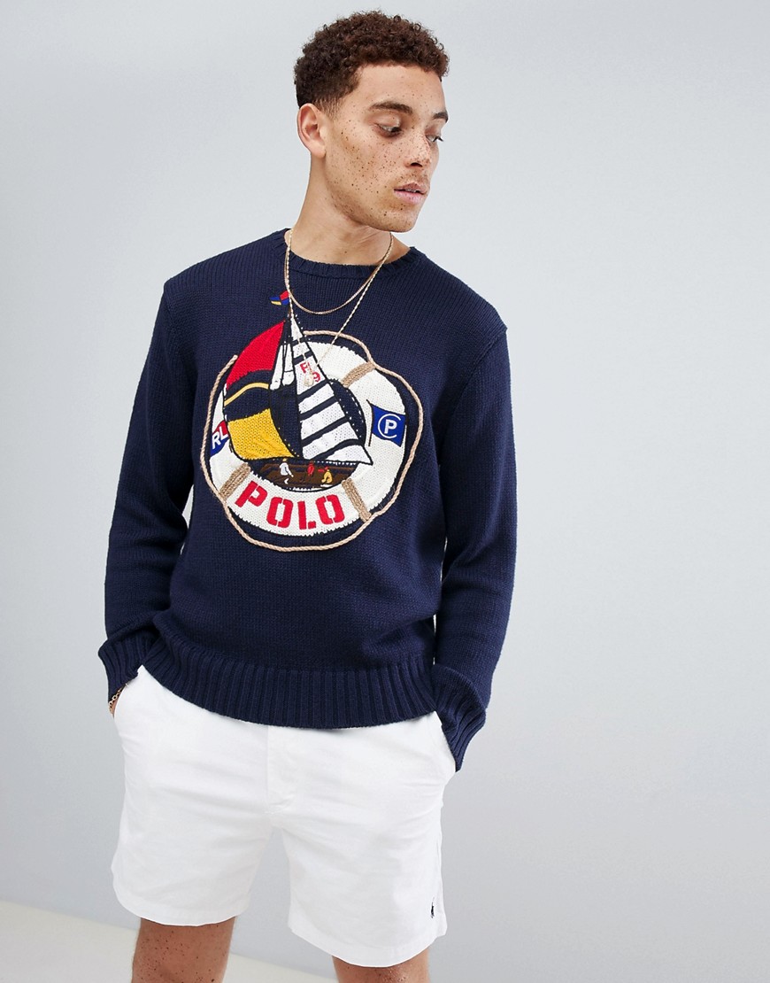 Polo Ralph Lauren CP-93 Capsule Sailing Logo Cotton Knit Jumper in Navy