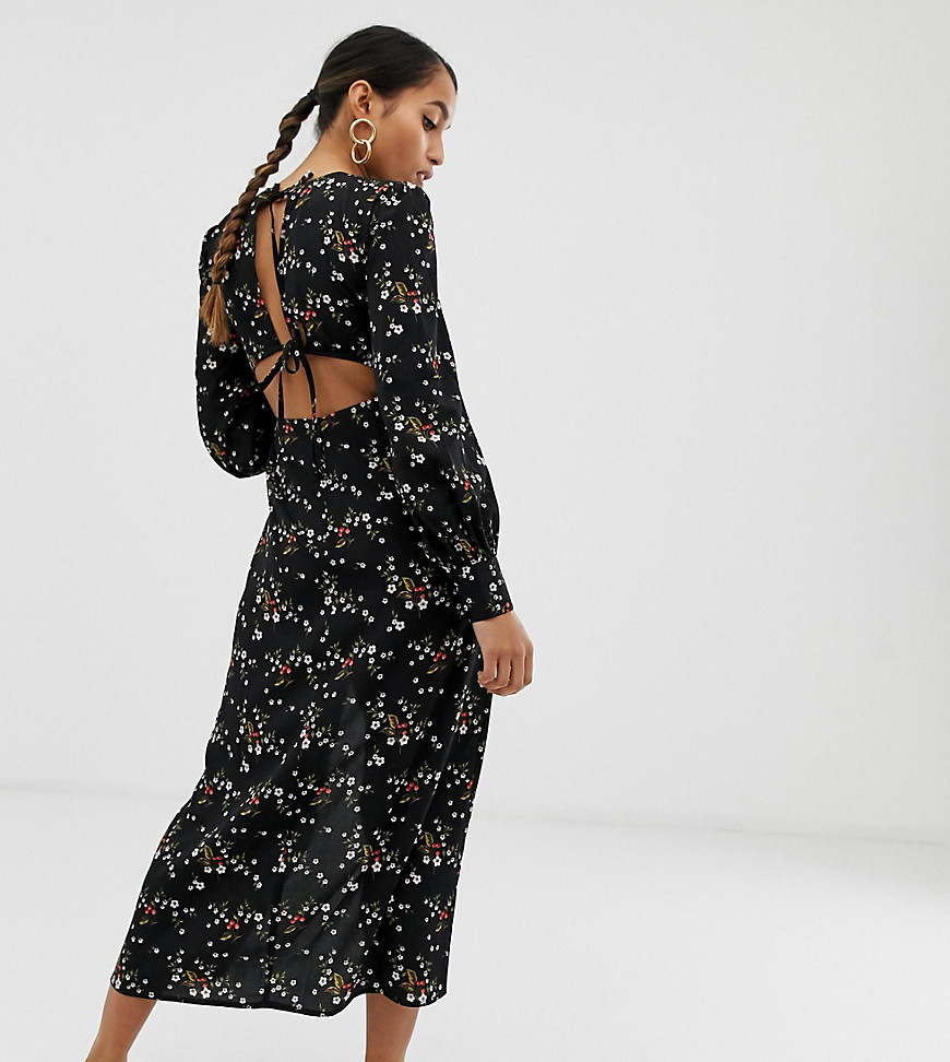Fashion Union Petite midi dress with open back detail in floral